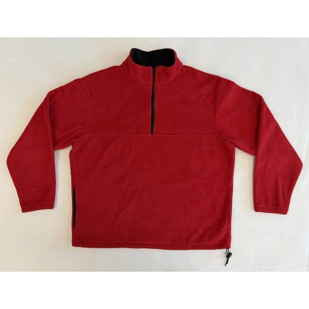 90's Vtg J. Crew Oarsman Red Fleece Pullover 1/4 Zip Men's Large Made in USA